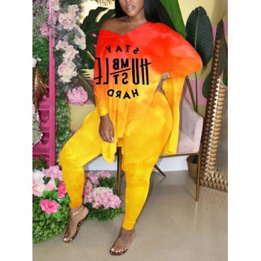 

LW Plus Size V Neck Letter Print Pants Set, Yellow