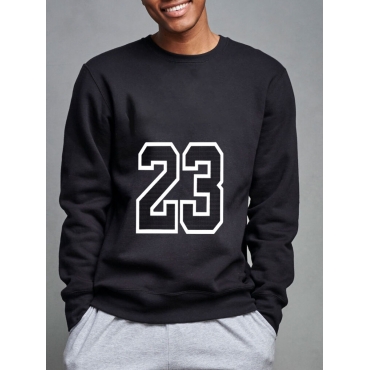 

LW COTTON Men Round Neck Letter Print Sweatshirt, Black