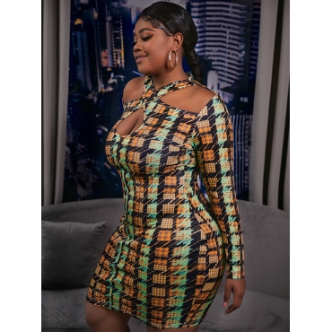 

LW Plus Size Plaid Print Cut Out Dress, Hound stooth