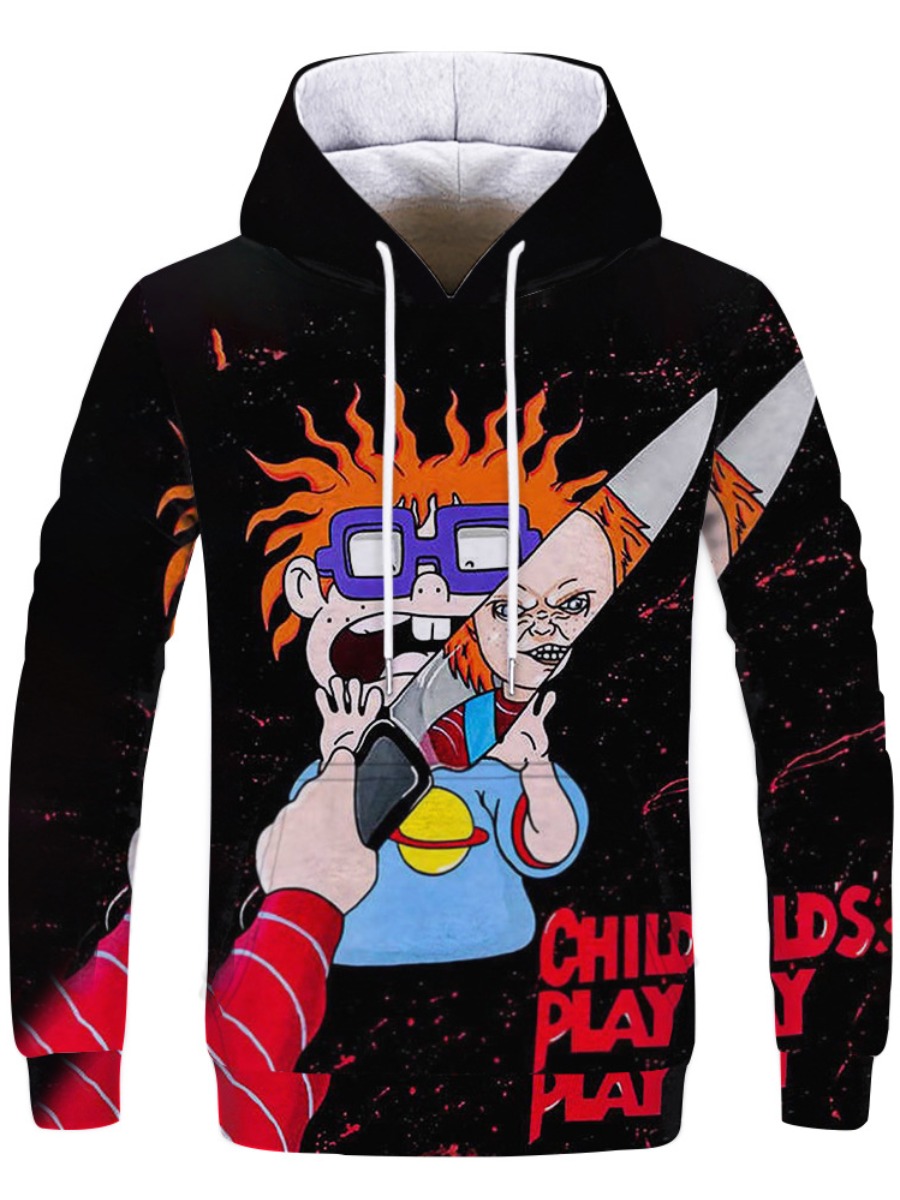 

LW COTTON Men Cartoon Letter Print Hoodie, Carbon black