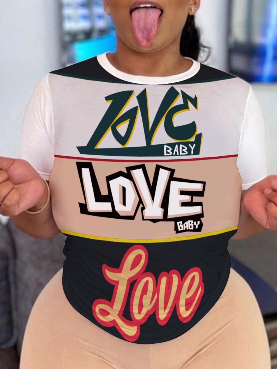 

LW Letter Print Patchwork T-shirt, Multi