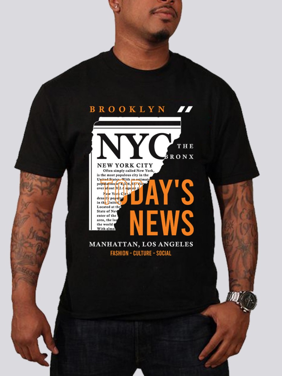 

LW BASICS Men Letter Print Patchwork T-shirt, Black