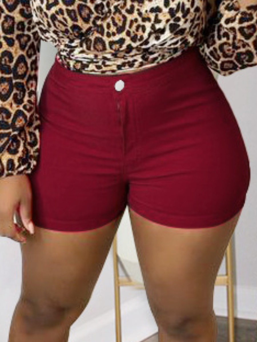 LW BASICS Tatting Mid Waist Solid Skinny Shorts