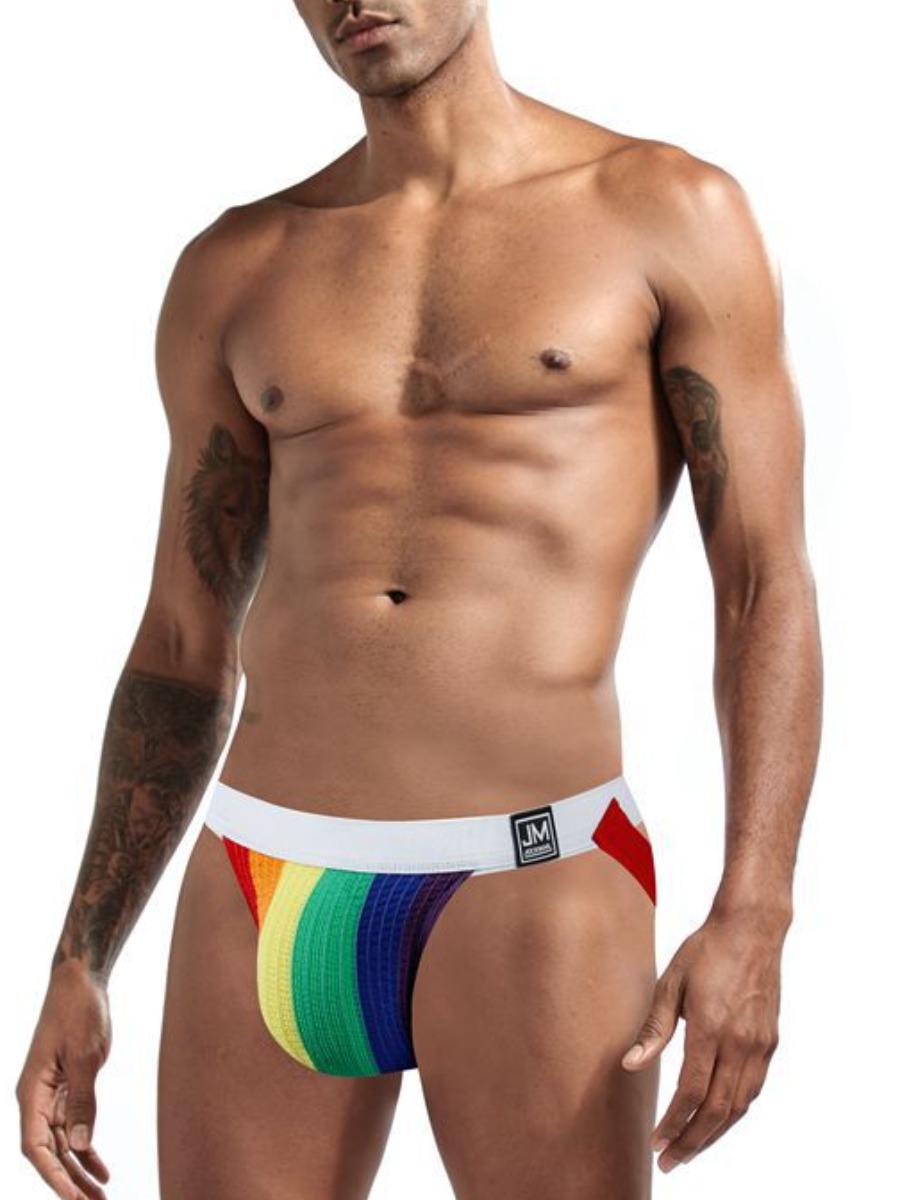 

LW Men Rainbow Striped Swimming Trunk, Multi