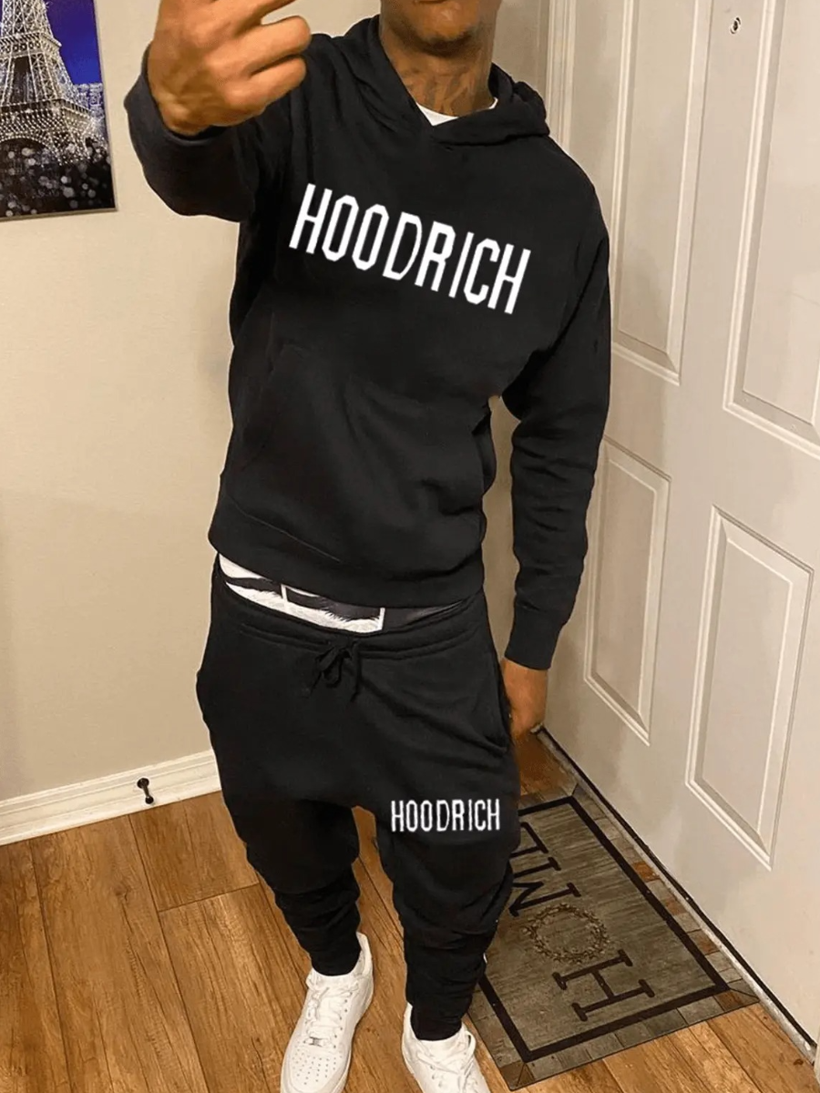 LW Men Letter Print Pullover Tracksuit Set