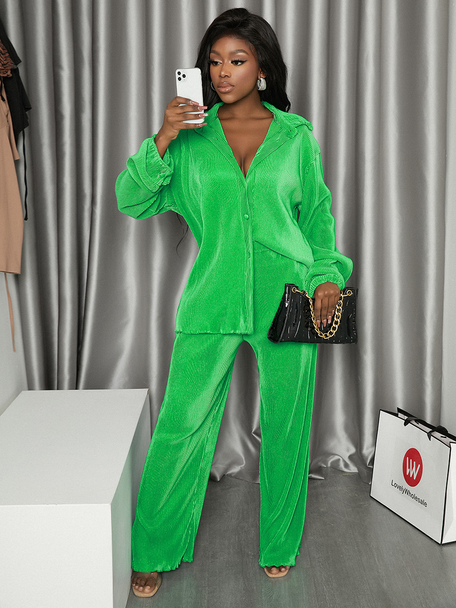 

LW Lettuce Trim Loose Pants Set, Green