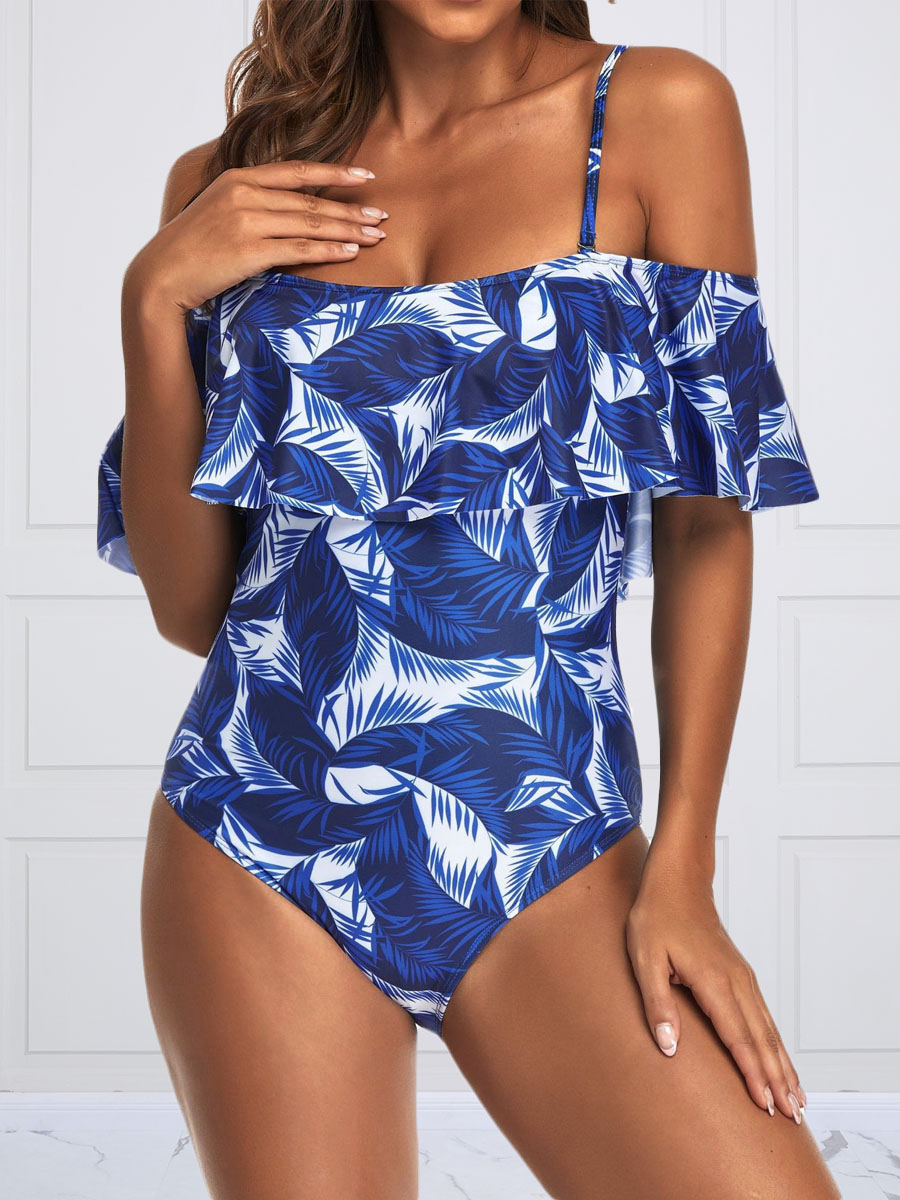 

LW Floral Print Cami One-piece Swimsuit, Blue