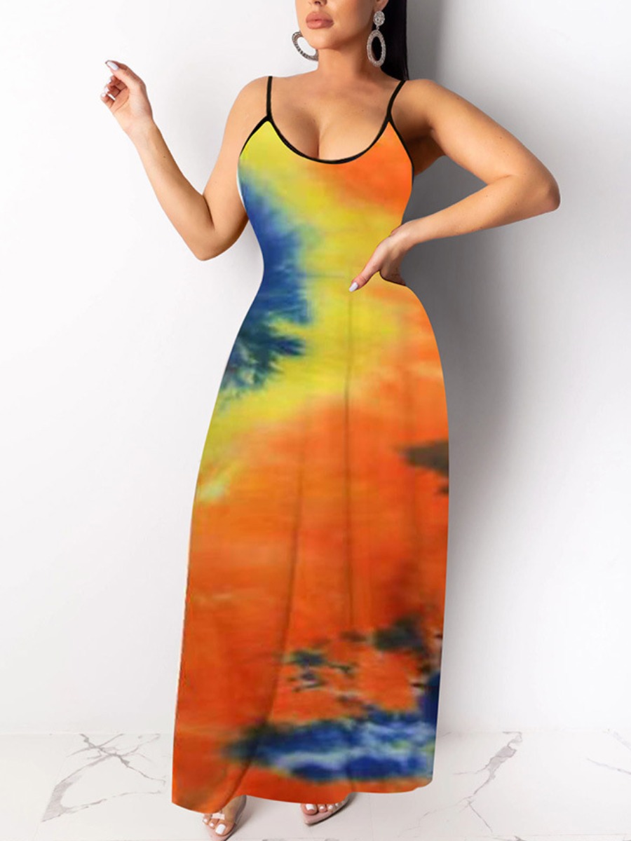 

LW Tie-dye Cami A Line Dress, Orange