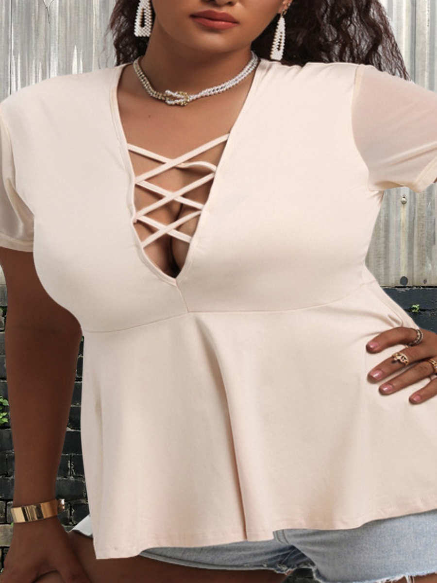 

LW SXY Plus Size See-through Sleeve A Line T-shirt, Apricot