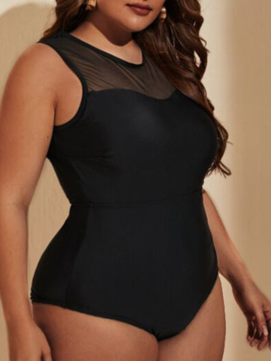 

LW BASICS Plus Size See-through Cut Out One-piece Swimsuit, Black