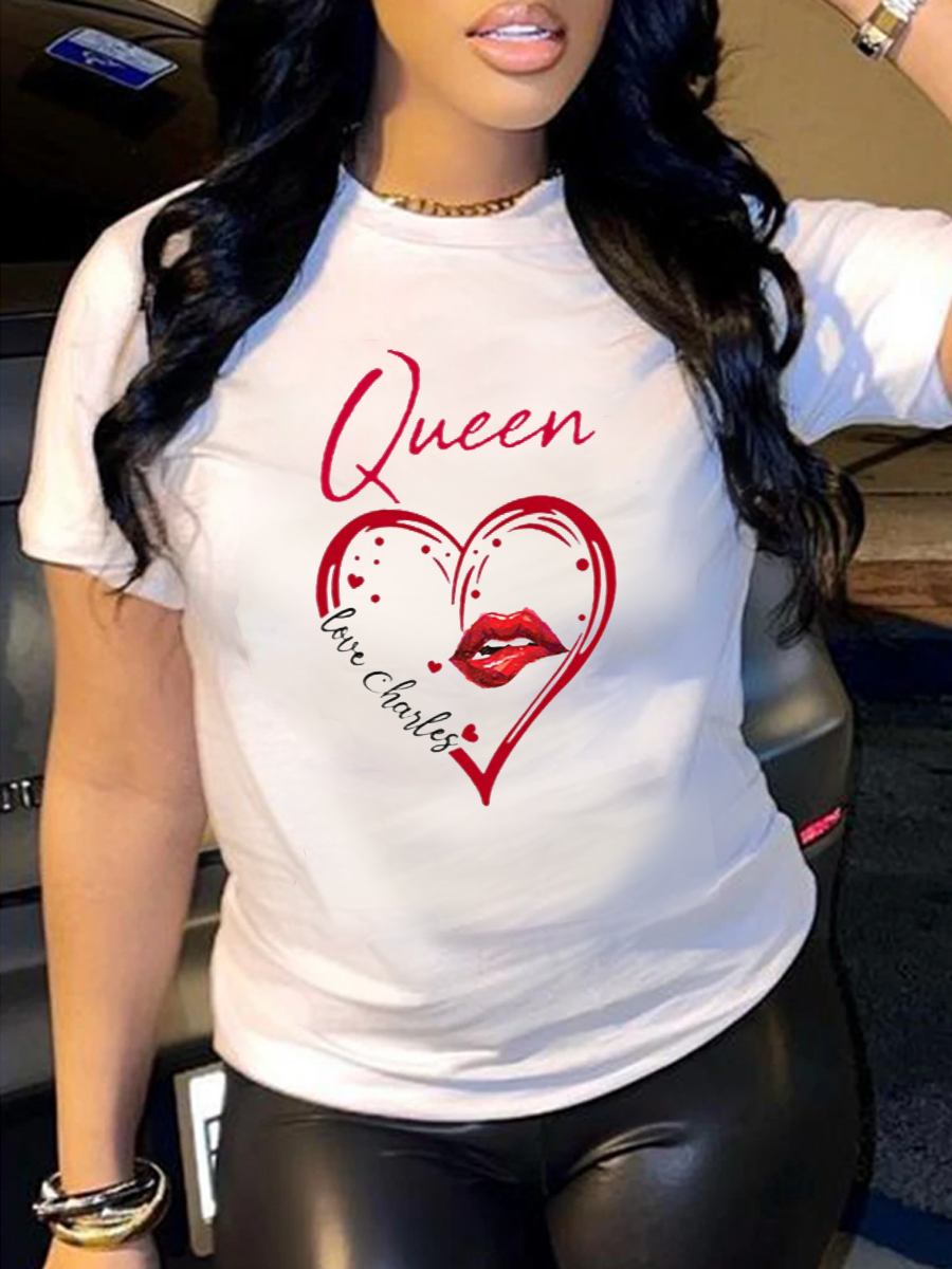 

LW Plus Size Lip Letter Print T-shirt, White