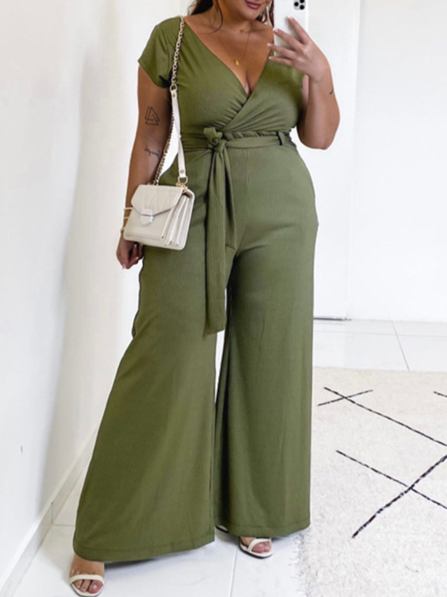 

LW Plus Size Bandage Design Wide Leg Jumpsuit, Army green