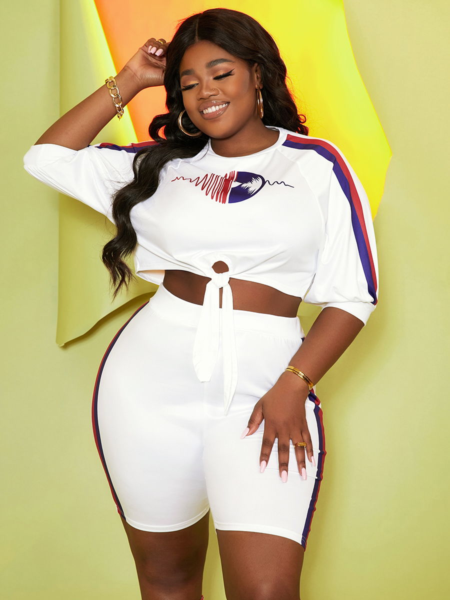 

LW Plus Size Music Festival Striped Patchwork Shorts Set, White