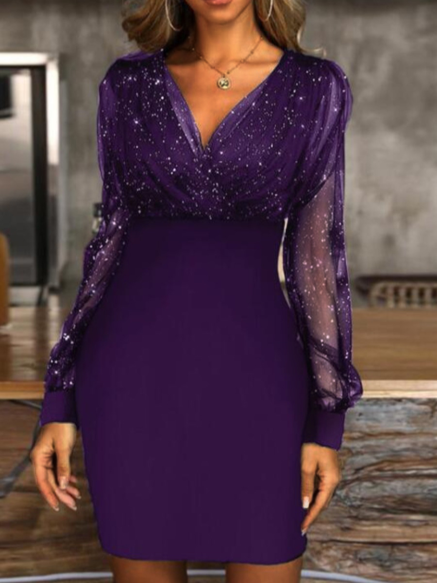 

LW SXY Sequined See-through Bodycon Dress, Purple