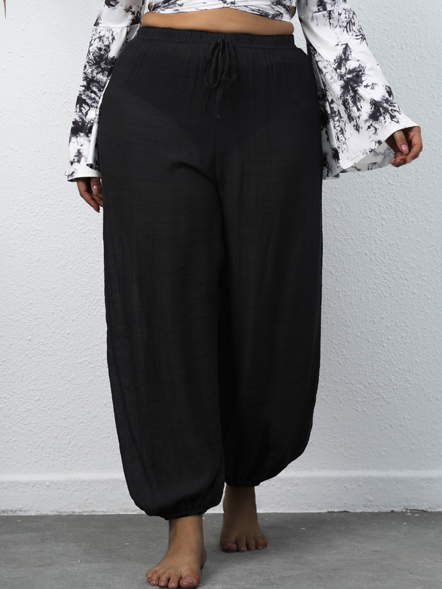 

LW Plus Size Mid Waist Drawstring Pants, Black