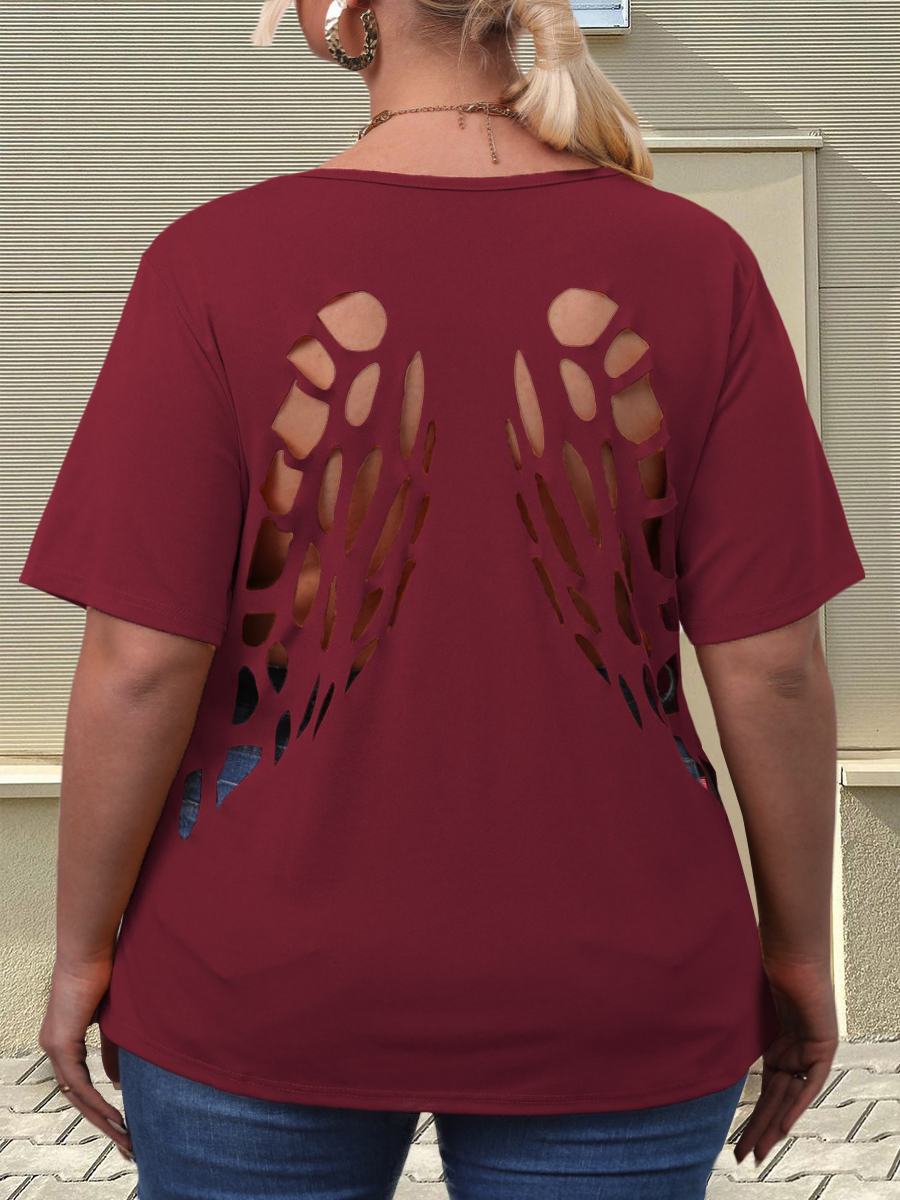 

LW Plus Size Round Neck Cut Out T-shirt, Purplish red