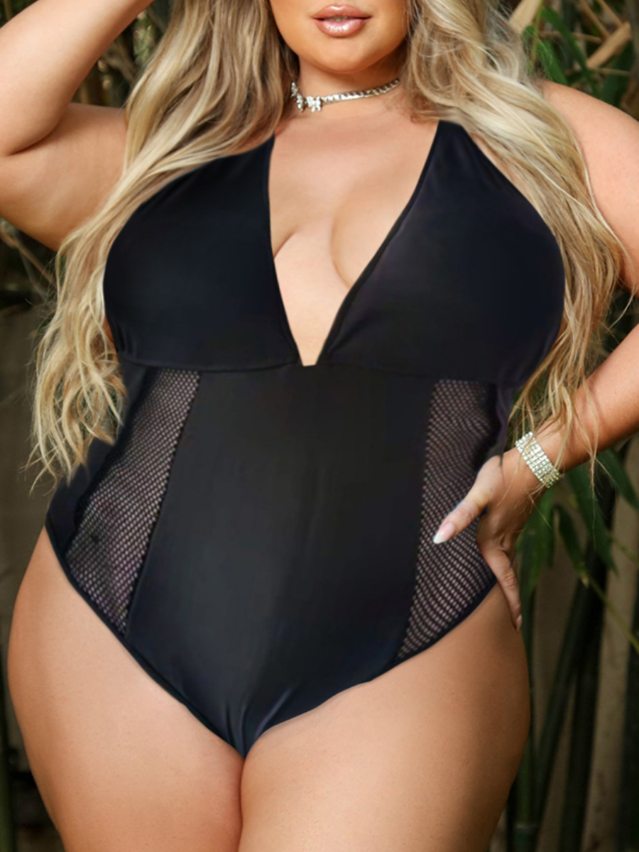 

LW Plus Size See-through One-piece Swimsuit, Black