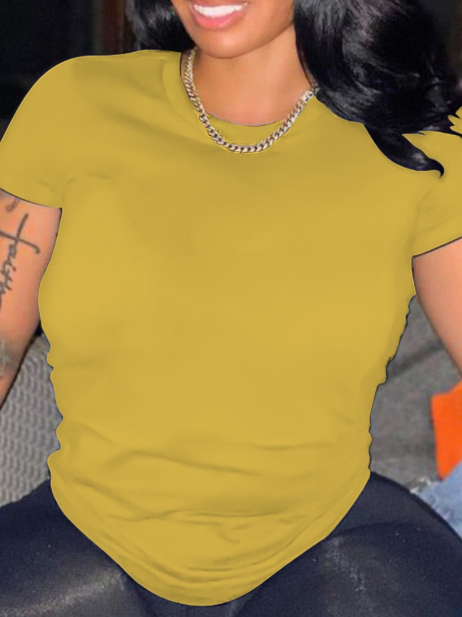 

LW Plus Size Round Neck Regular Fit T-shirt, Yellow