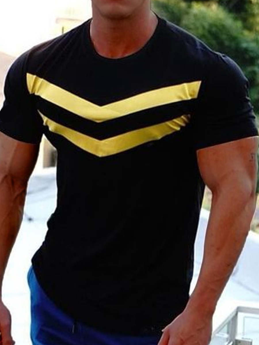 

LW Men Round Neck Patchwork T-shirt, Black