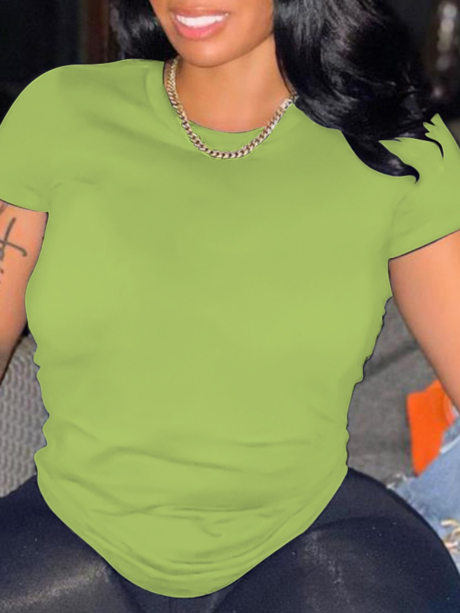 

LW Plus Size Round Neck Regular Fit T-shirt, Green
