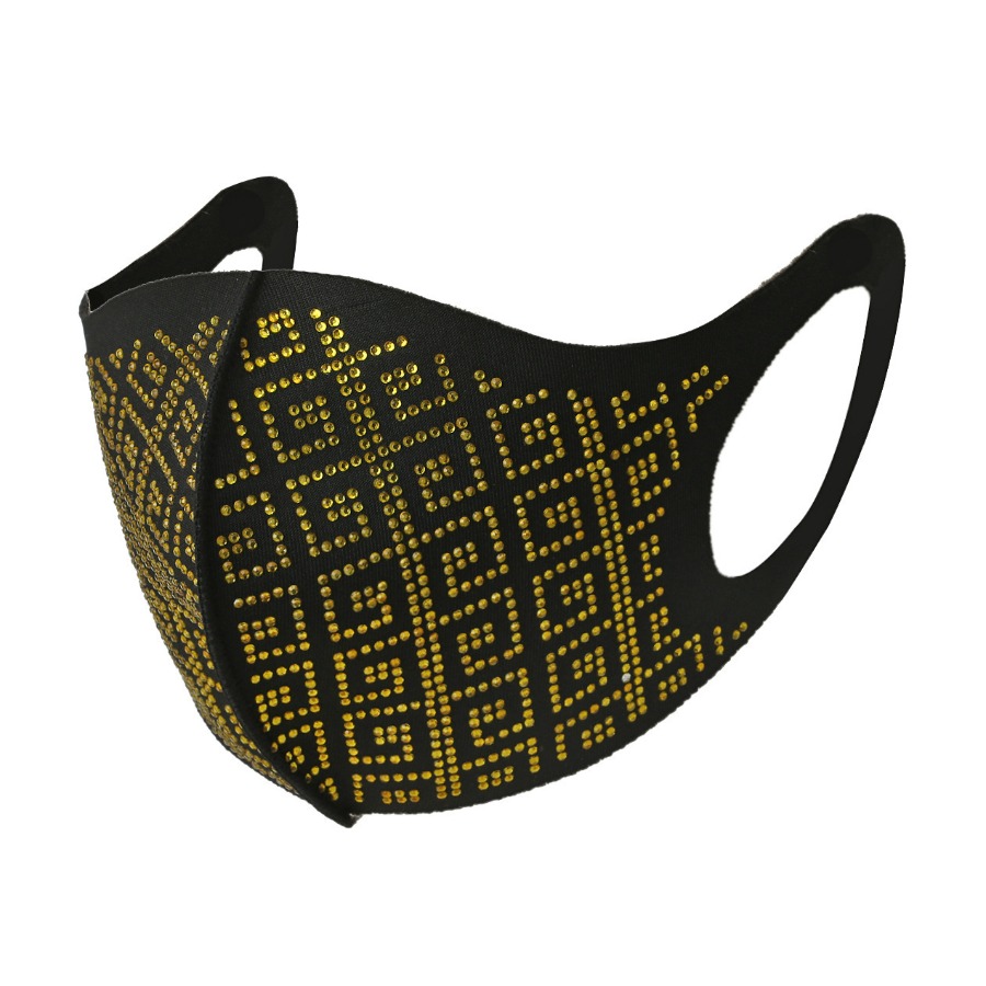 

LW Crystal Geometric Pattern Face Mask, Yellow