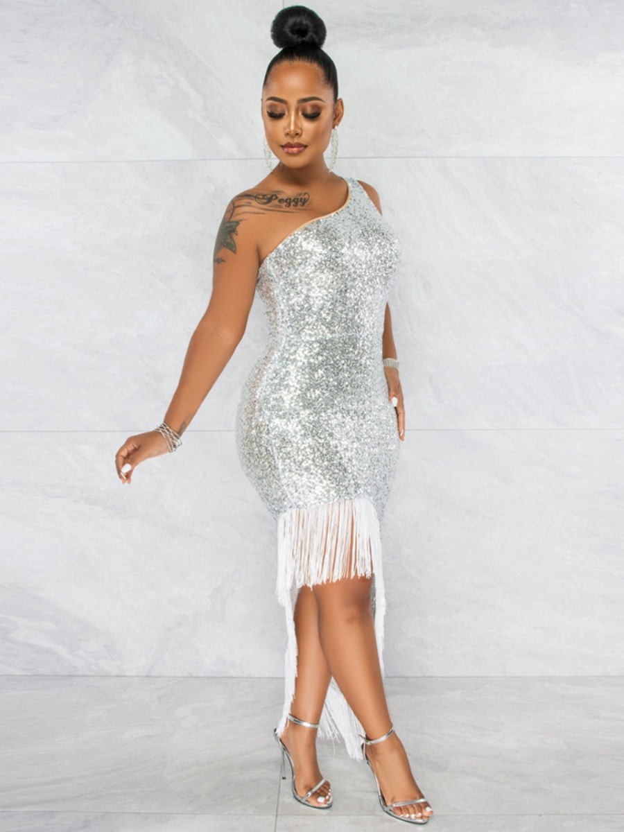 LW SXY Tassel Design Sequined Bodycon Prom Dress