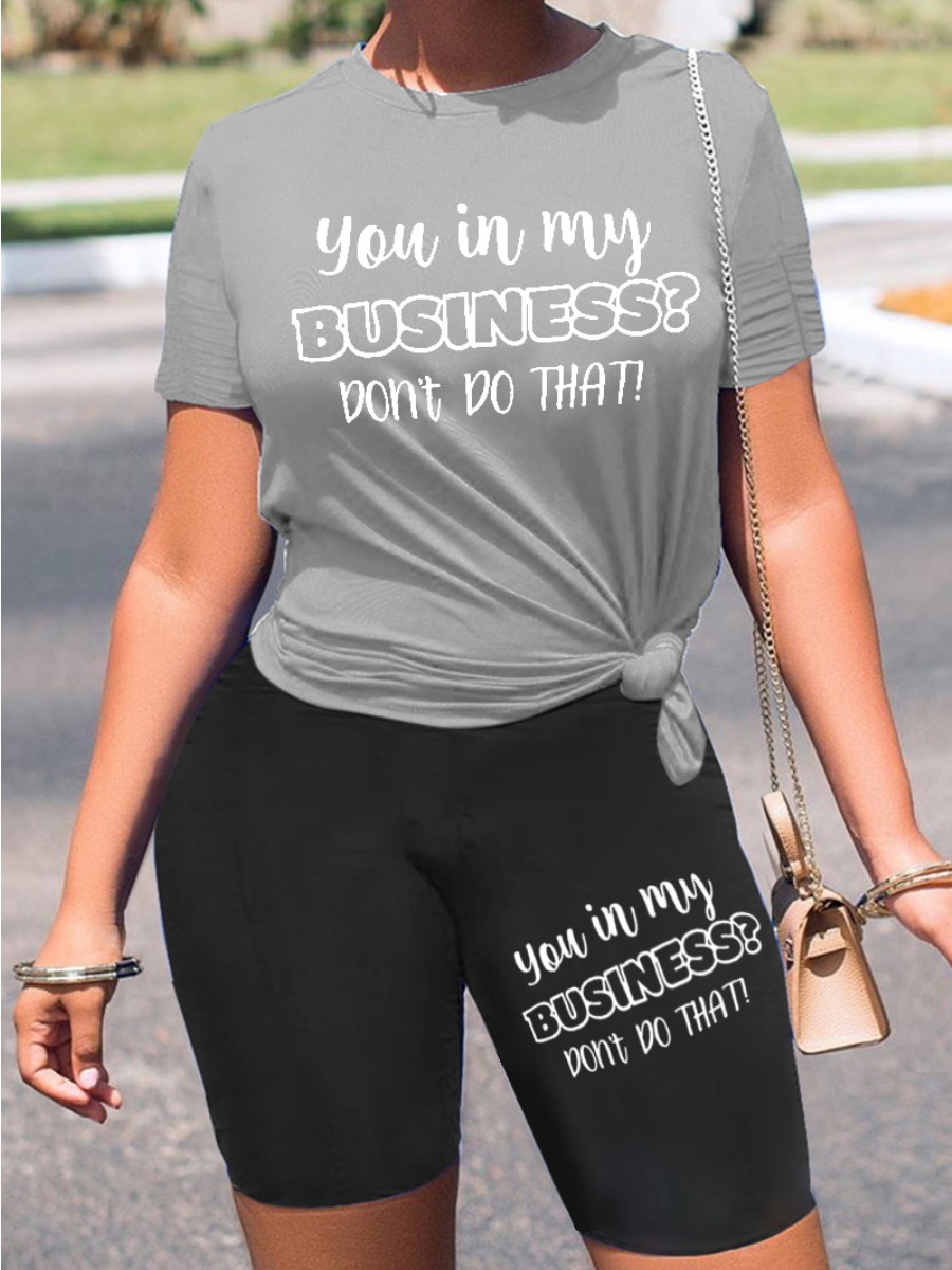LW Plus Size Round Neck Letter Print Shorts Set