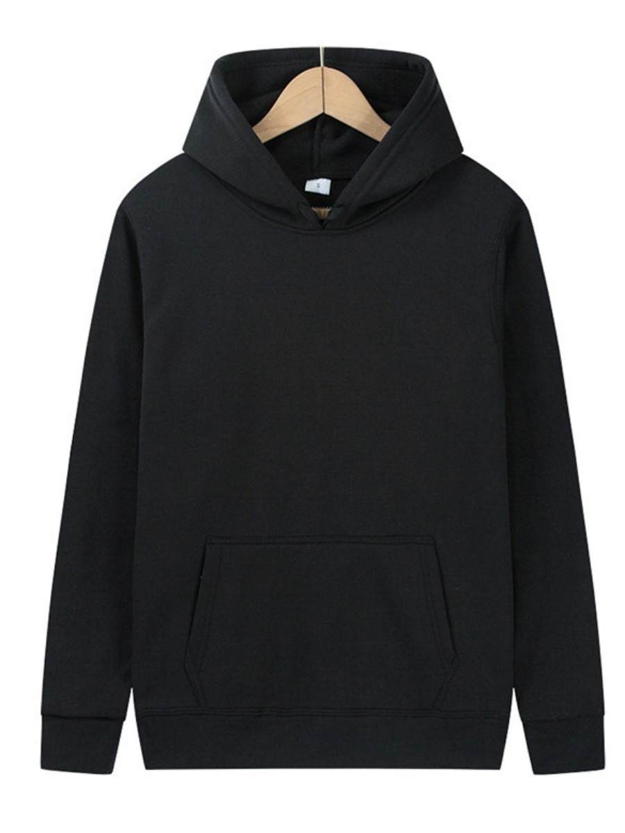 

LW Men Hooded Collar Kangaroo Pocket Hoodie, Black