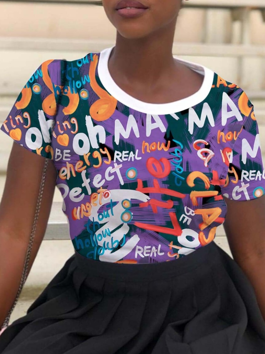 

LW Letter Print Patchwork T-shirt, Modena