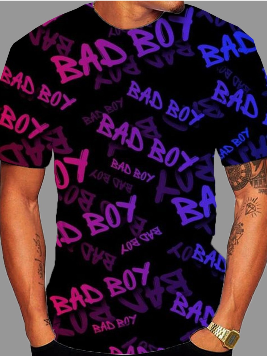 

LW Men Gradient Letter Print T-shirt, Black