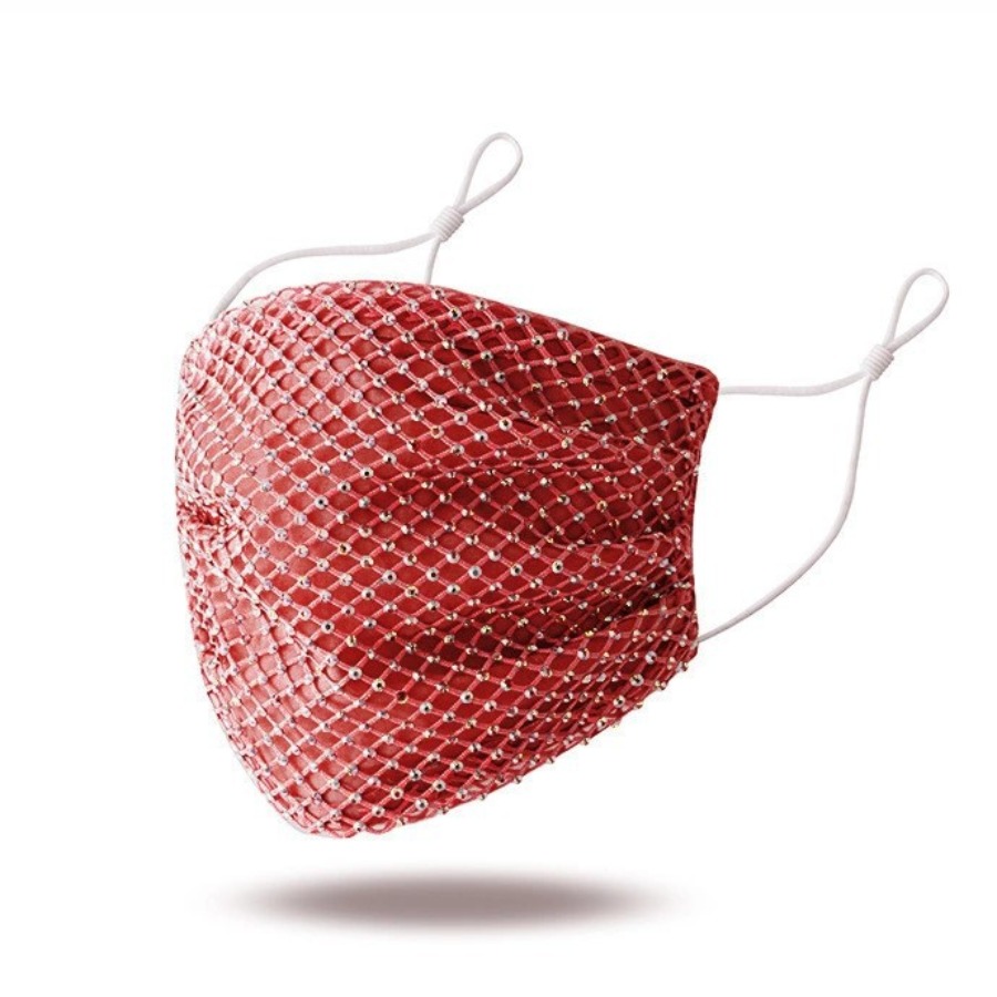 

LW COTTON Crystal Meshwork Face Mask, Red