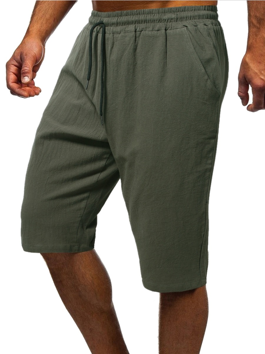 

LW Men Mid Waist Drawstring Shorts, Army green
