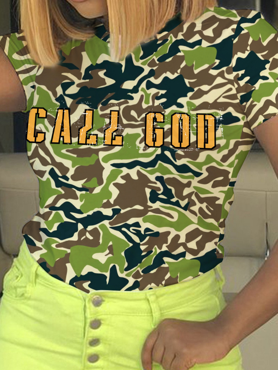 

LW Plus Size Letter Camo Print T-shirt
