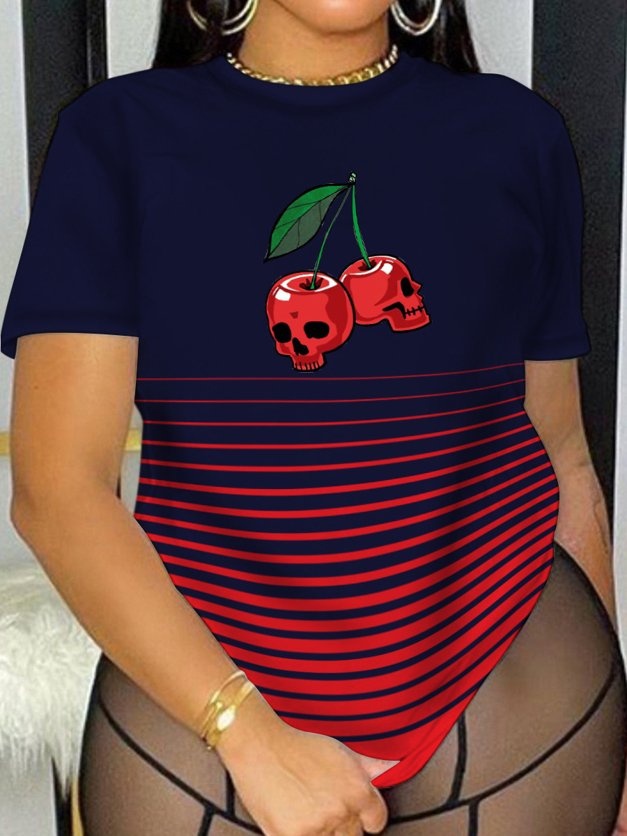 LW Plus Size Fruit Print Striped T-shirt