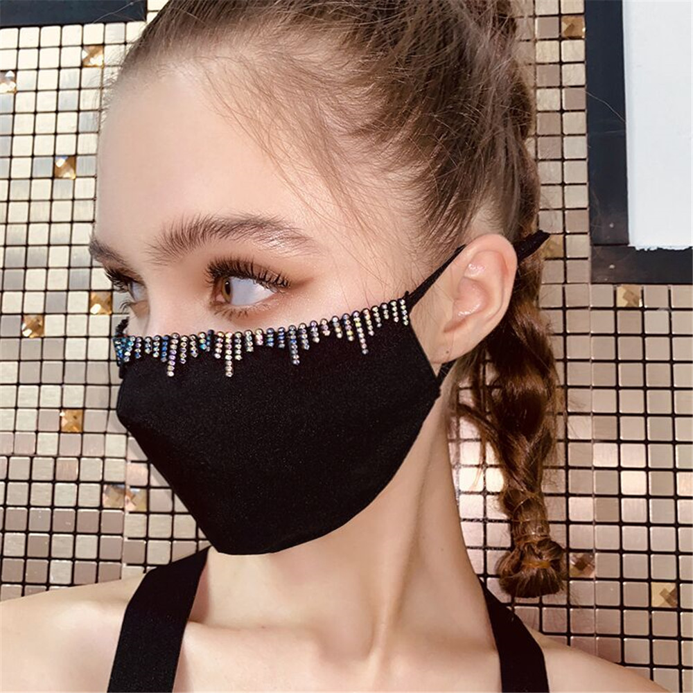 

LW Rhinestone Decor Face Mask, Black