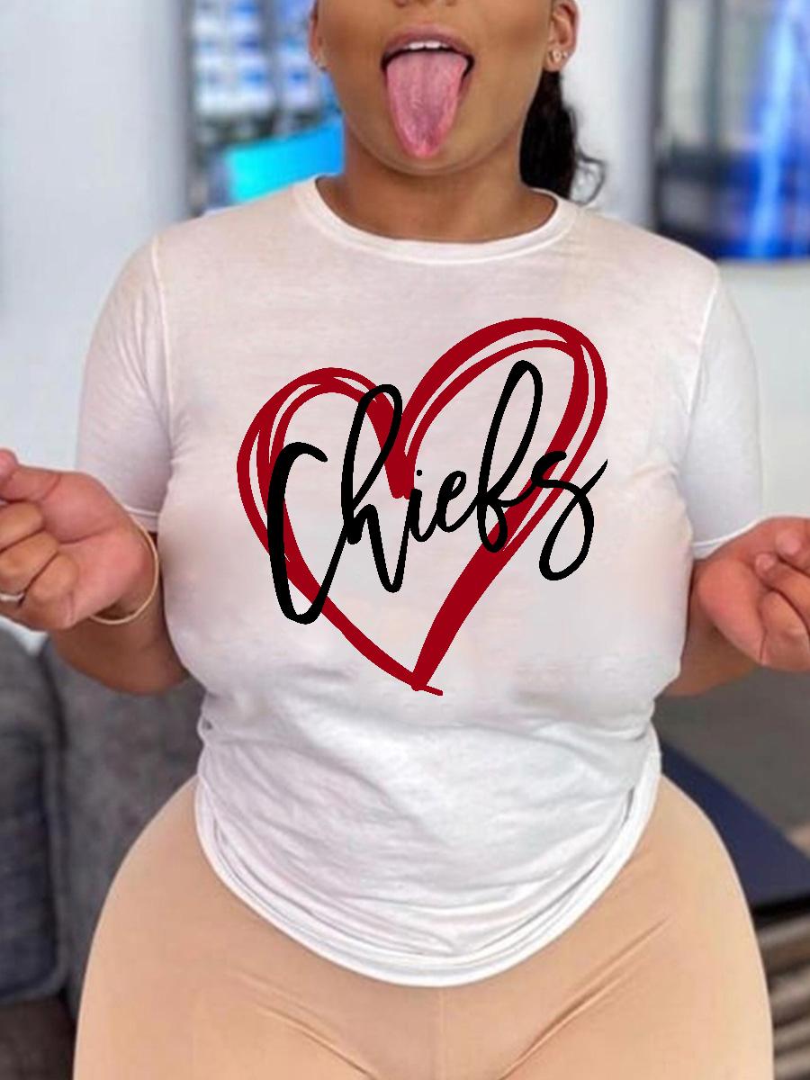 

LW Plus Size Heart Letter Print T-shirt, White