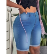 LW Mid Waist High Stretchy Raw Edge Denim Shorts