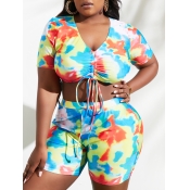 LW Plus Size Tie-dye Drawstring Tankini