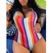 LW Plus Size Striped Backless One-piece Swimsuit