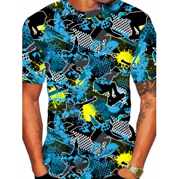 

LW BASICS Men Plaid Print Patchwork T-shirt, Blue