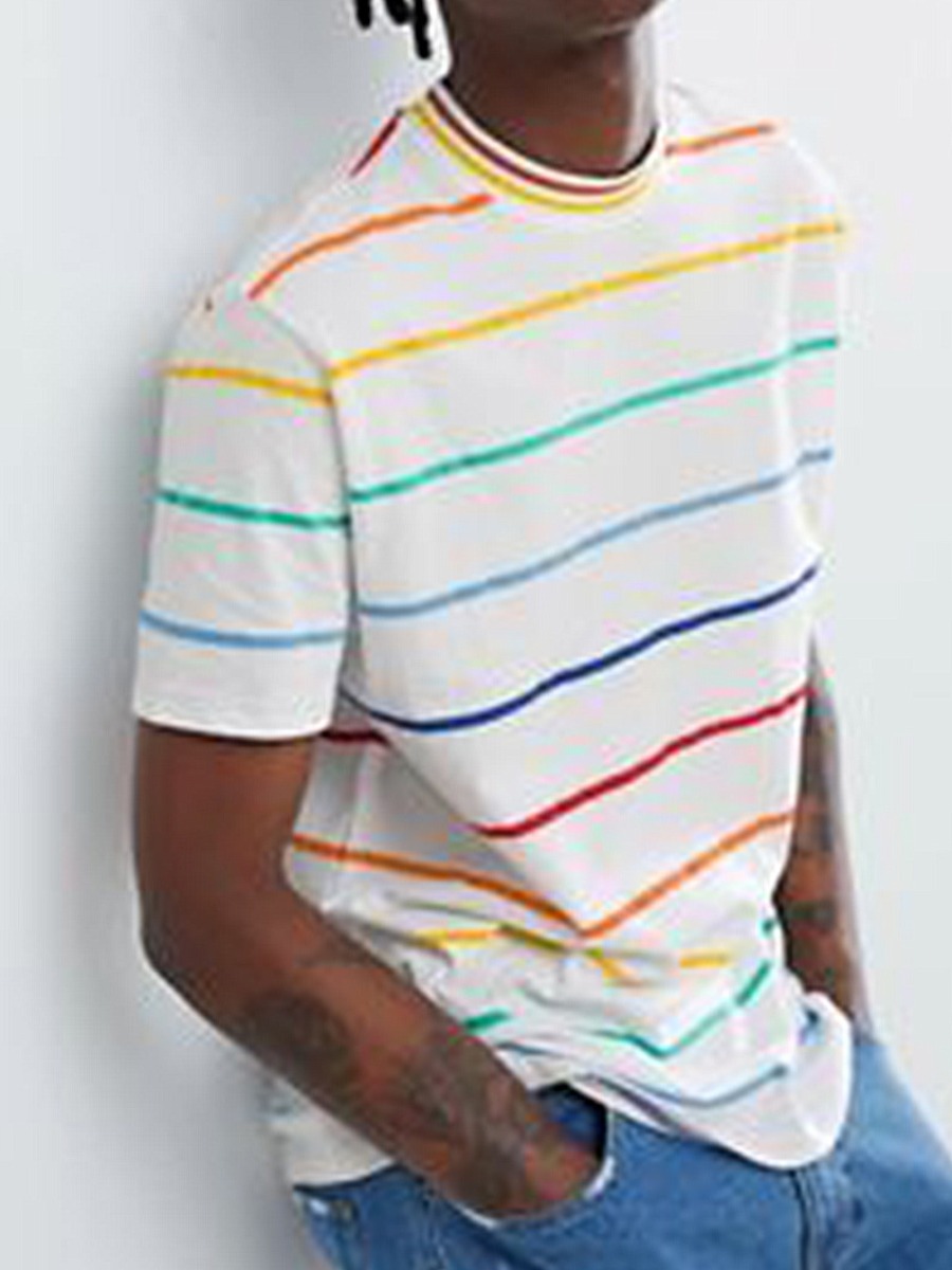 

LW Men Round Neck Striped T-shirt, White