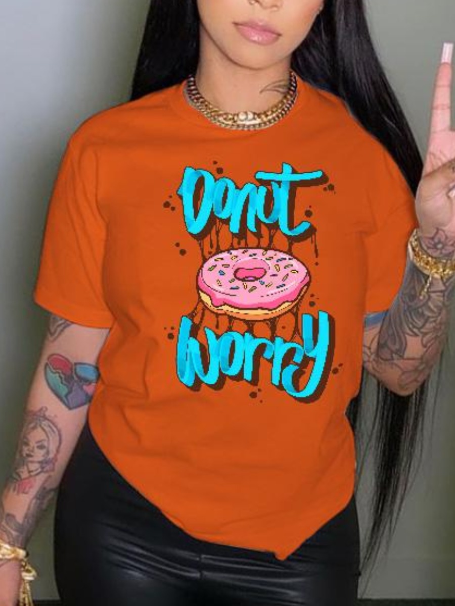 

LW Plus Size Chocolate Letter Print T-shirt, Croci