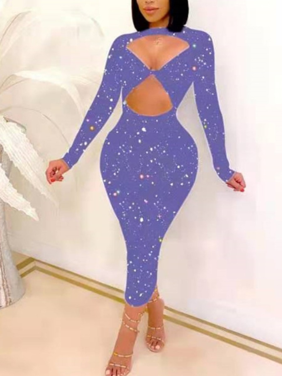 

LW SXY Print Cut Out Bodycon Dress, Purple