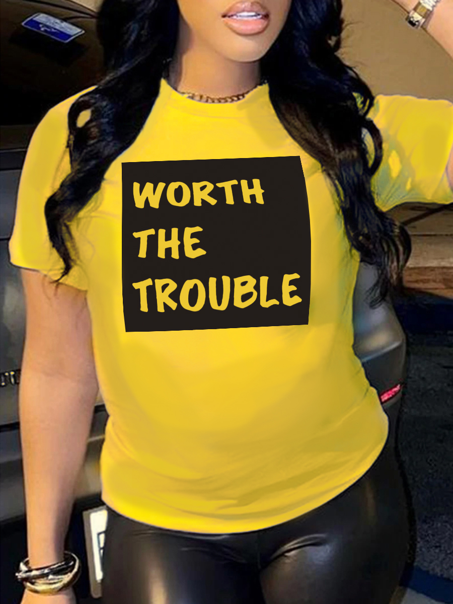 LovelyWholesale Plus Size Round Neck Letter Print T-shirt Summer Short Sleeve Casual Round Neck  4X Spring Summer 2024