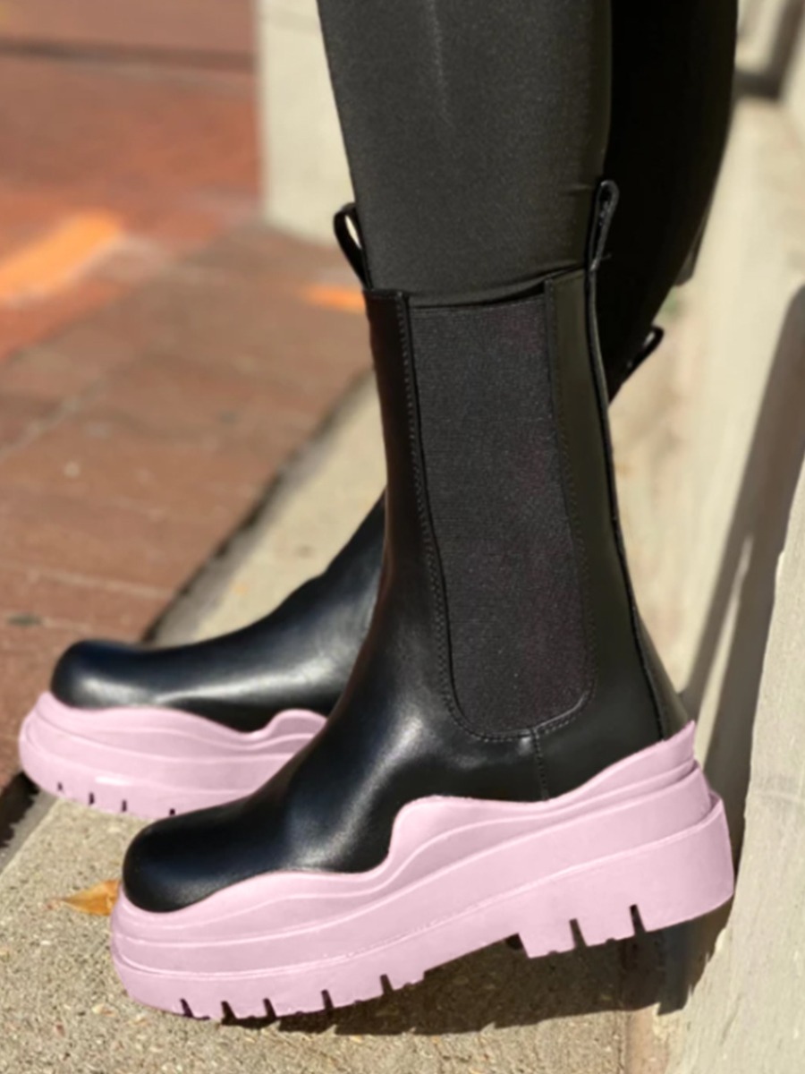 

LW Chunky Sole Patchwork Booties, Pink