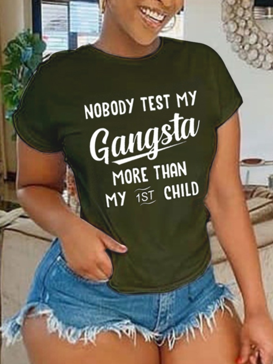 

LW Round Neck Letter Print T-shirt, Army green