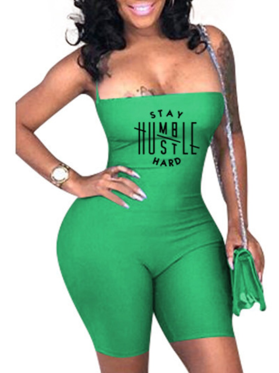 

LW Plus Size Letter Print Cami Romper, Green