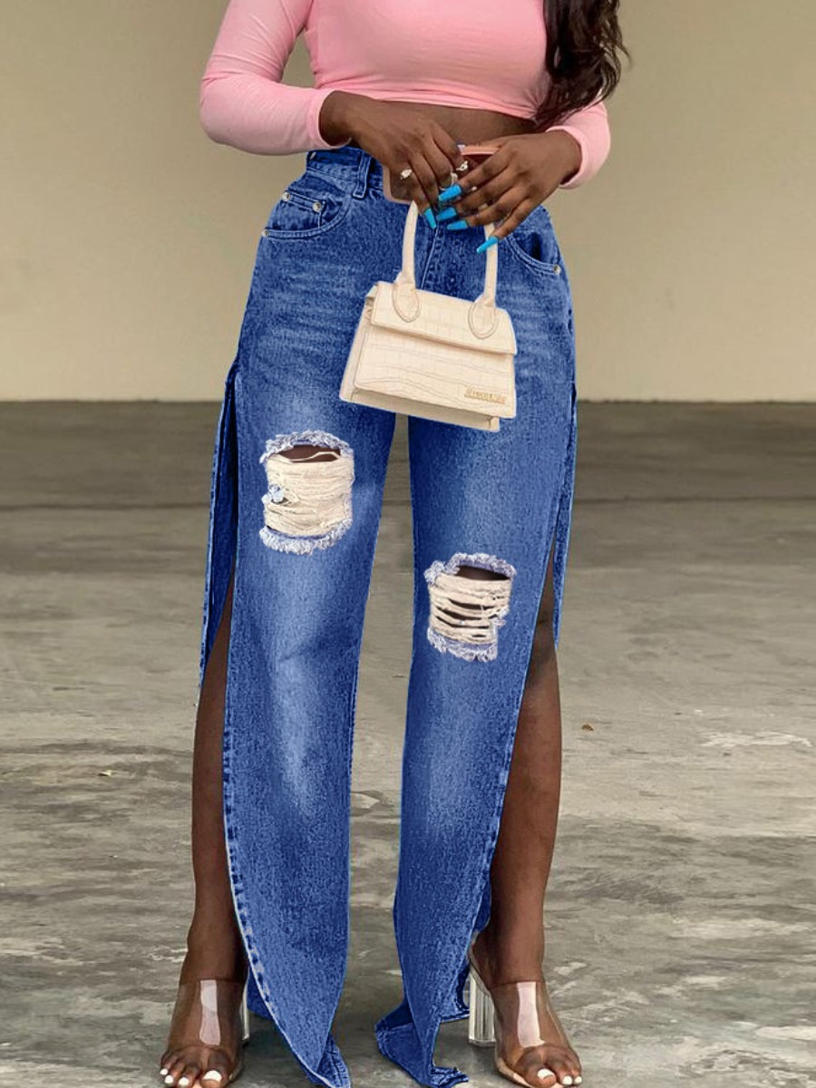 

LW Ripped Split Jeans, Blue