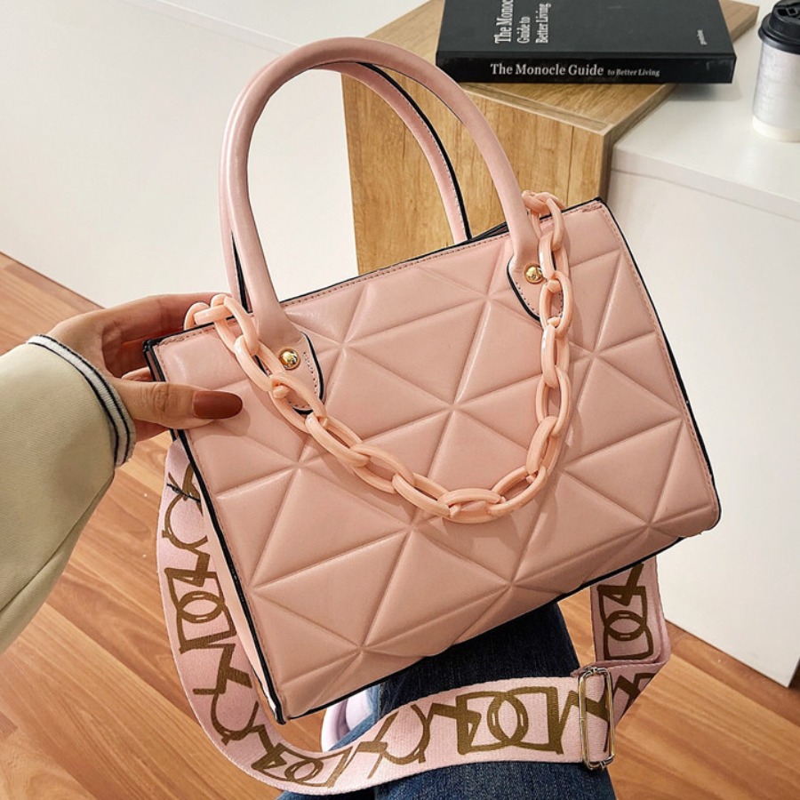 

LW Leather Print Chain Strap Messenger Bag, Pink
