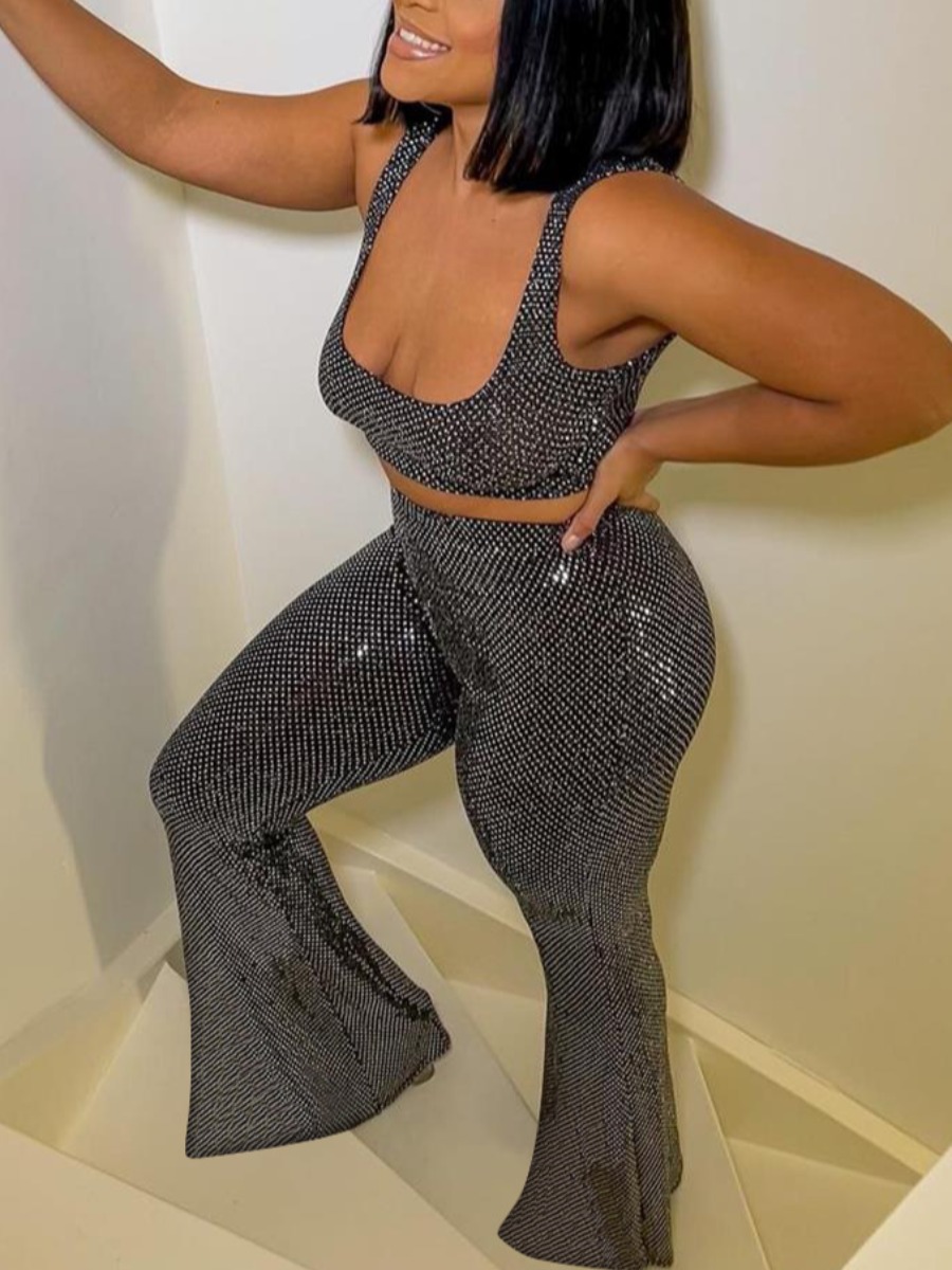 

LW SXY Sequined Flared Pants Set, Carbon black